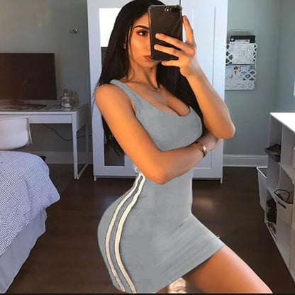 Summer Women Casual Dress Spaghetti Strap Sleeveless Sexy Stretch Slim Dress