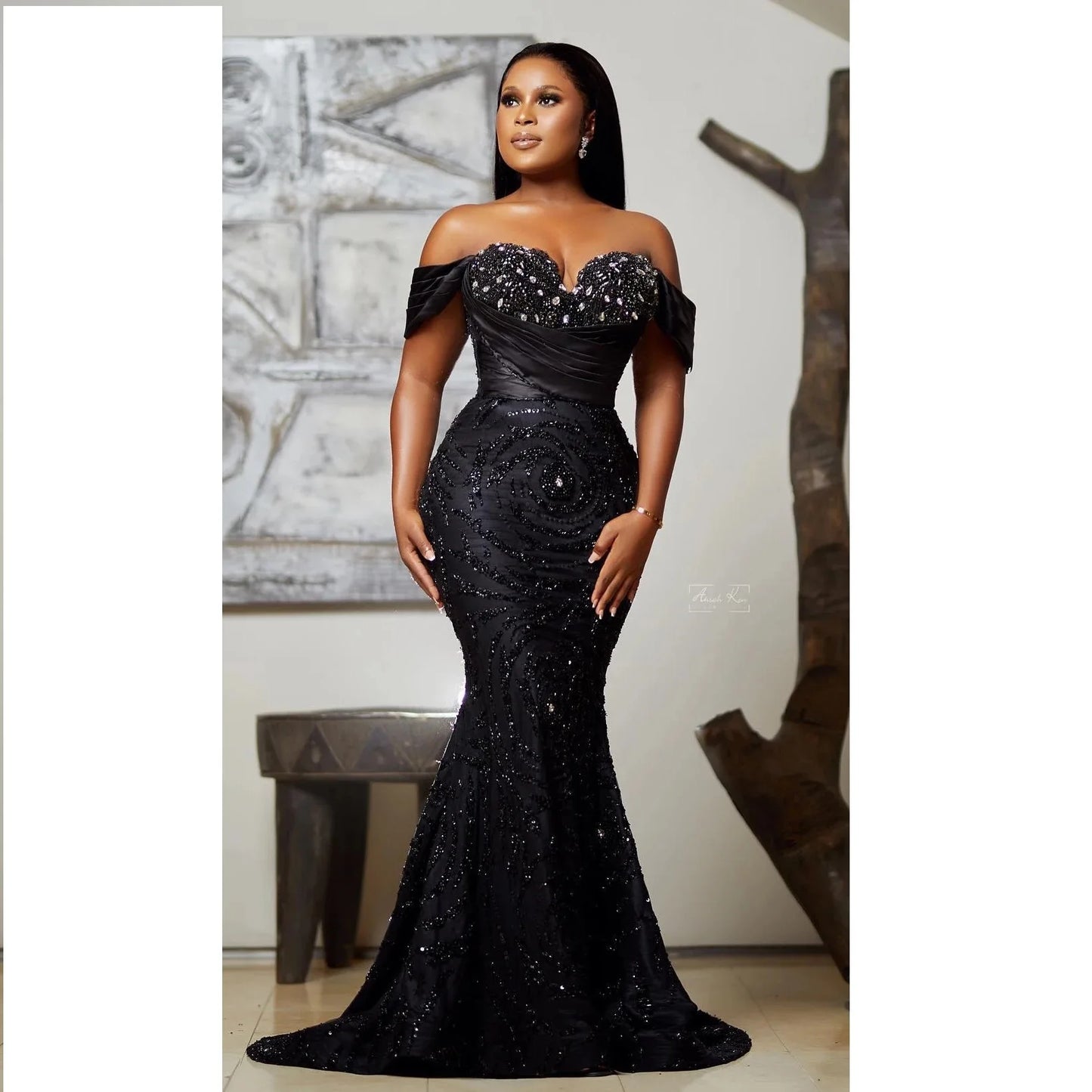 Sexy Black Prom Dresses Off the Shoulder Mermaid Formal Gowns for African Women Luxury Crystals Beaded Evening Dress