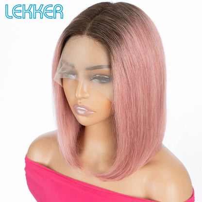Hair Highlight Brown Straight Bob 13x1 T Part Lace Front 100% Human Hair Wigs For Women Brazilian Remy Hair Bob Wigs