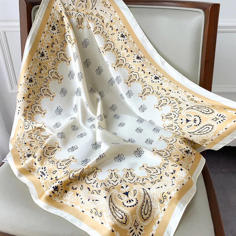 70cm Chain Print Silk Satin Hair Scarf Women Handkerchief Printed Female Square Head Bandana Small Neck Muffler Hijab Lady Girl