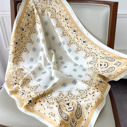 70cm Chain Print Silk Satin Hair Scarf Women Handkerchief Printed Female Square Head Bandana Small Neck Muffler Hijab Lady Girl