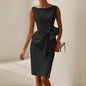 Elegant Evening Party Dresses For Women  Sleeless Slim Waist Big Bow Lace-up Hem Slit White Dress Robe Femme