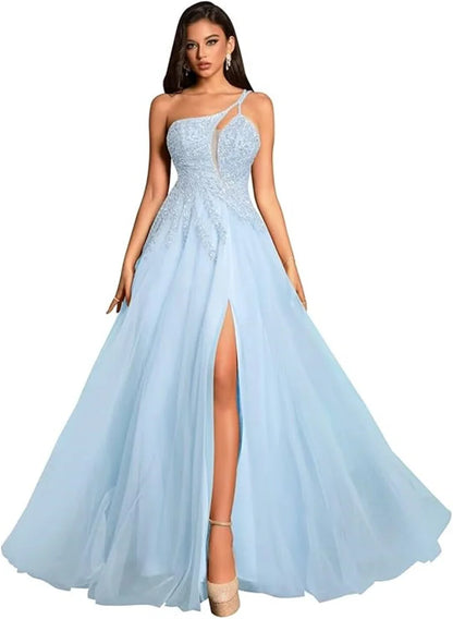 Customized Beaded Tulle Prom Dresses 2025 with Pockets Spaghetti Strap Formal Evening Dresses with Slit