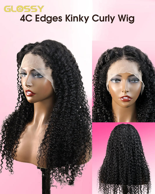 Afro Kinky Curly Wig 100% Human Hair wig Brazilian 13x4 HD Frontal 4c Edges Frontal Human Hair Wig Deep Wave Curly Lace Front Wigs For Women Pre Plucked Baby Hair 250% Density