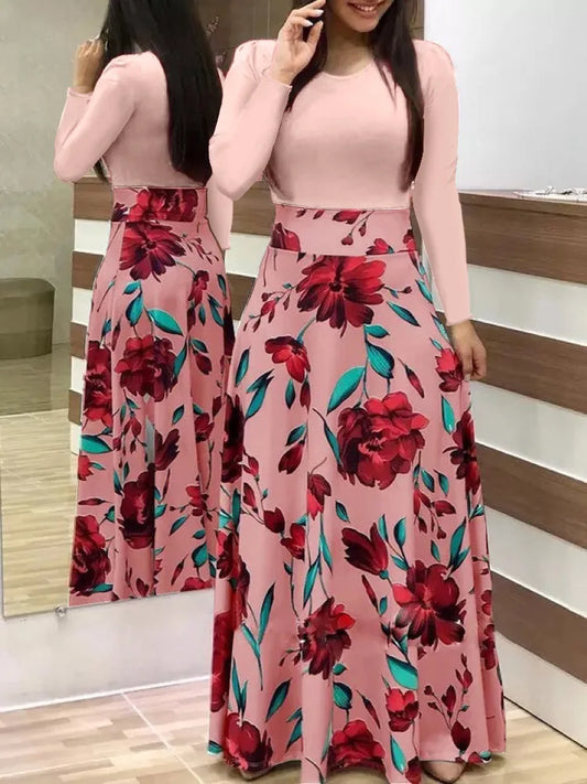 flower color matching dresses, long dresses, for women's
