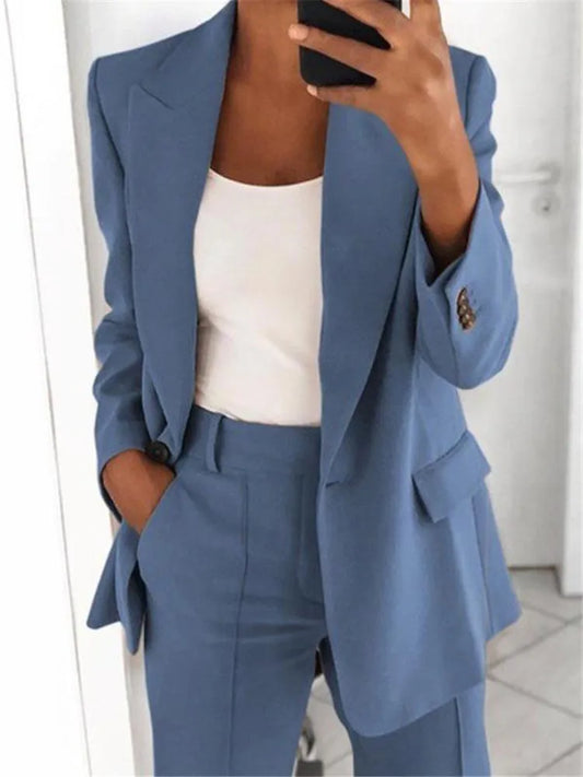 Women's blazer casual long-sleeved top solid color suit collar button plus size blazer