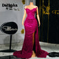 Dathyka Fashionable Crystals Prom Dresses for Women Sequin Mermaid Slit Pleat Strapless Evening Gown Vestidos De Gala Customized