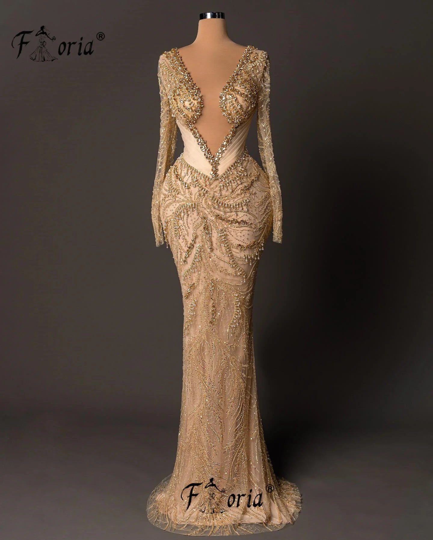 Champagne Mermaid Evening Dresses Beaded Crystal Deep V Neck Prom Dress Black Girls Long Formal Party Gown Robe Custom
