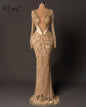 Champagne Mermaid Evening Dresses Beaded Crystal Deep V Neck Prom Dress Black Girls Long Formal Party Gown Robe Custom