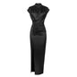 Women Colored Satin Zipper Split High Grade Dress Long Floor Length Dress