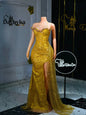 Dathyka Fashionable Crystals Prom Dresses for Women Sequin Mermaid Slit Pleat Strapless Evening Gown Vestidos De Gala Customized