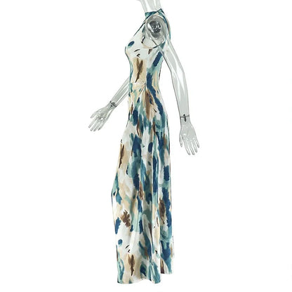 Women Sexy O-neck Sleeveless Dress Fashion Sundress Print Long Dresses Casual Street Party Maxi Dress Femme Vestidos