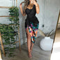Summer Women Dress Summer Elegant Split Up Flower Print Sleeveless Midi Bodycon Dresses For Women  Party Cocktail Robe