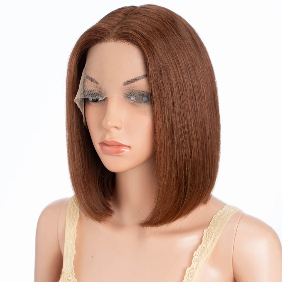 Hair Highlight Brown Straight Bob 13x1 T Part Lace Front 100% Human Hair Wigs For Women Brazilian Remy Hair Bob Wigs