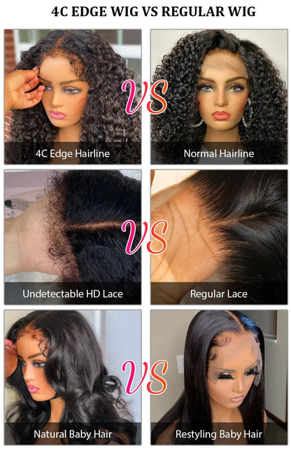 Afro Kinky Curly Wig 100% Human Hair wig Brazilian 13x4 HD Frontal 4c Edges Frontal Human Hair Wig Deep Wave Curly Lace Front Wigs For Women Pre Plucked Baby Hair 250% Density