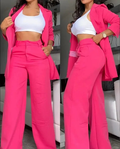Two  Piece Sets Pants Turn Down Collar Single Breasted Tracksuit Outerwear Ankle Length Straight Pockets Loose