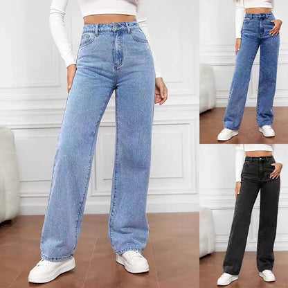Women's High Waist Stretch Washed Denim Fashionable Straight Jeans Women's Pants women jeans black pants woman clothing
