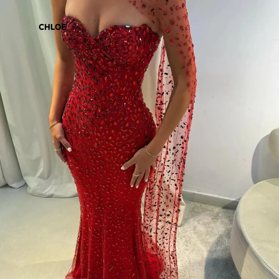Custom Made Luxurious Party women Dress Off-shoulder Prom Dresses  Luxury Ball Dress Fish Tail Shawl Elegant Gown Gowns