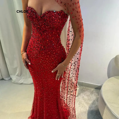 Custom Made Luxurious Party women Dress Off-shoulder Prom Dresses  Luxury Ball Dress Fish Tail Shawl Elegant Gown Gowns