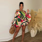 CM.YAYA Vintage Women Fashion Stretch Hem Off Shoulder Slash Neck Lantern Long Sleeve Printed Ball Gown Smock Dress Vestidos