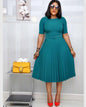 women's Elegant  fashion short sleeve pleated high waist Dress for women