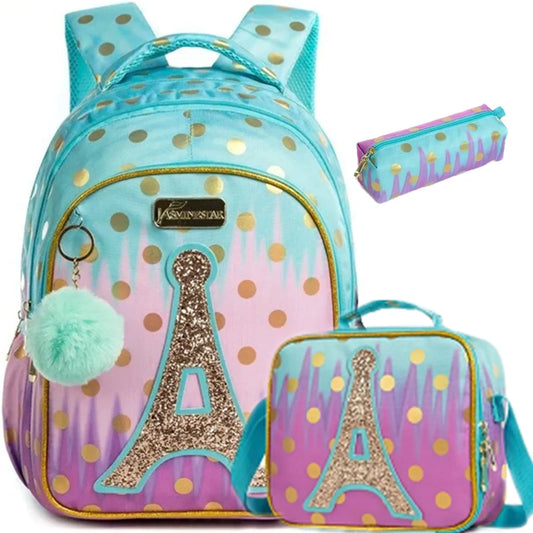 Children School Bags Kids Backpack Set in Primary Schoolbag for Teenager Girls Sequin Tower School Bags Waterproof Book Bags