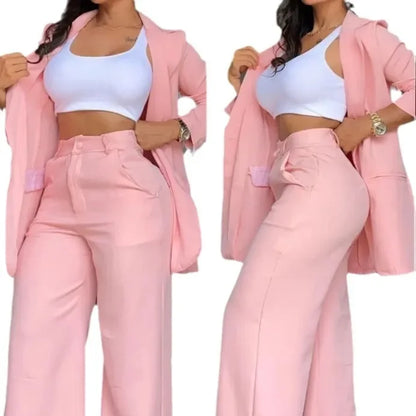 Two  Piece Sets Pants Turn Down Collar Single Breasted Tracksuit Outerwear Ankle Length Straight Pockets Loose