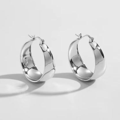 30mm Stainless Steel Gold Plated Smooth Wide Hoop Earrings for Women Large Circle Earring Statement Jewelry Gift
