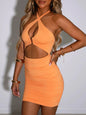Sexy Waist Hollow Out Cross Shoulder Strap Slim Bodycon Dress for Women Backless Sleeveless Skinny Mini Dress Club Party