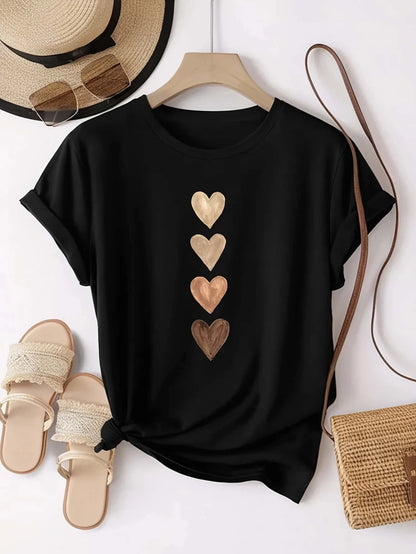 Love Print Summer New T-shirt for Women Loose Sweat Streetwear Short Sleeve Fashion Classic Top Women Casual Tshirt Clothing