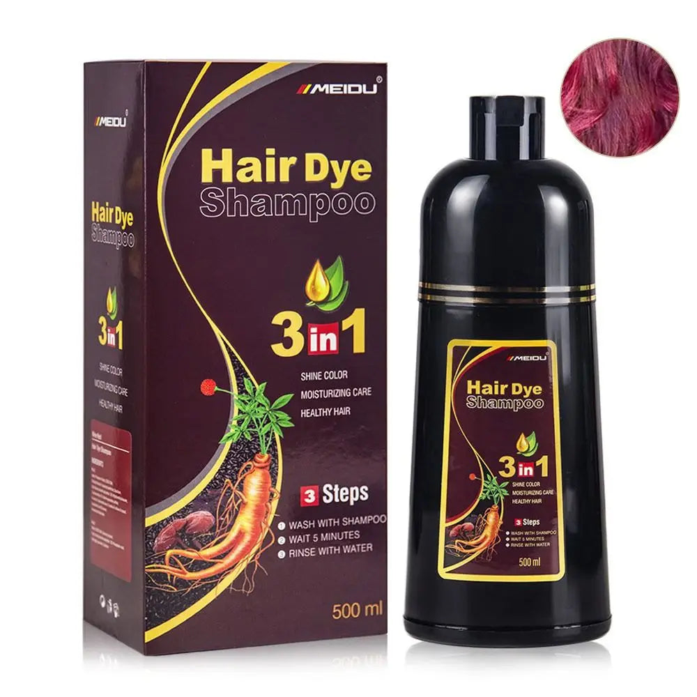MEIDU 3 in 1 Hair Dye Shampoo - Can cover gray hairs,Herbal Ingredients,Contains Ginseng Extract,Natural Haircoloring, black hairdye