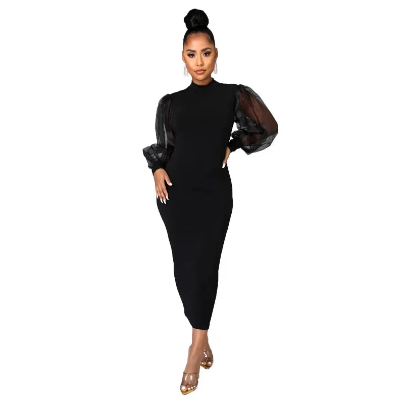 Dress for Women Long Sleeve Evening Gown Women Clothing Temperament Half High Collar Bodycon Dress Vestido