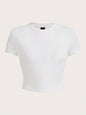 Woman Solid Crop Tops Short Sleeve High Elastic T-Shirt Soft O-Neck Sporty Tees