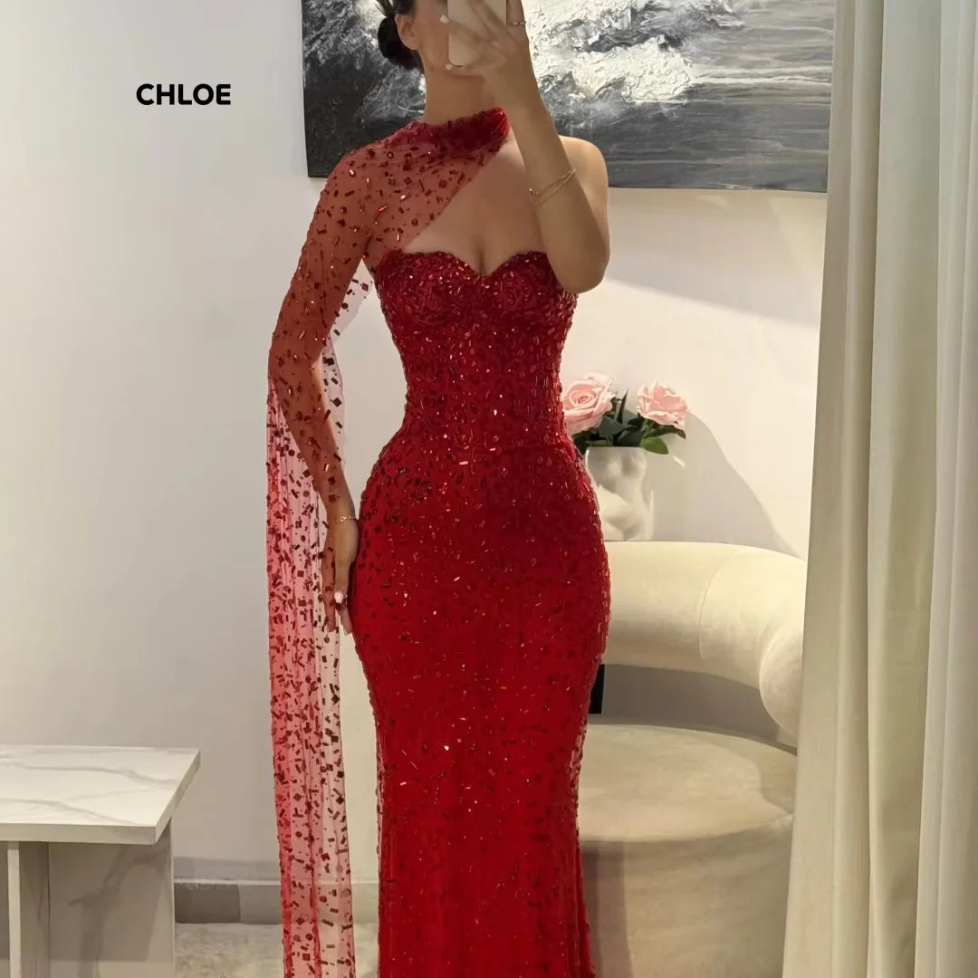 Custom Made Luxurious Party women Dress Off-shoulder Prom Dresses  Luxury Ball Dress Fish Tail Shawl Elegant Gown Gowns