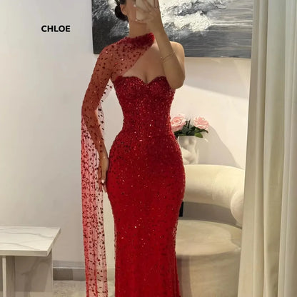Custom Made Luxurious Party women Dress Off-shoulder Prom Dresses  Luxury Ball Dress Fish Tail Shawl Elegant Gown Gowns