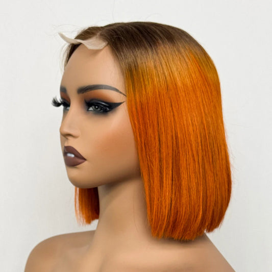Double Drawn Bone Straight 100% Human Hair Wig 2x6 Lace Clsoure Colored 250% Density Short Bob Remy Hair Wigs for Black Women