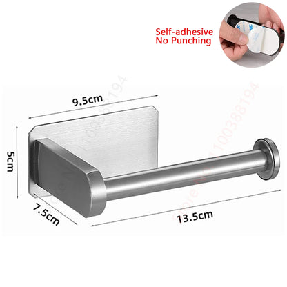 Toilet Towel Paper Wall Mount Holder Adhesive Black Silver Kitchen Roll Paper Stand Hanging Napkin Rack Bathroom Accessories WC