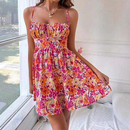 Vaion Sle Floral Print Square Ne ort Skirt Dr Beach Holiday Cross-Border Women's Clothing Spring Summer