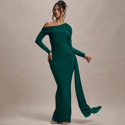 2026 Women's Faion Long Sve High Waist Gown Sexy Wrap Body Skirt Ele Draped oulder Cross-Border Sle Ci Walk
