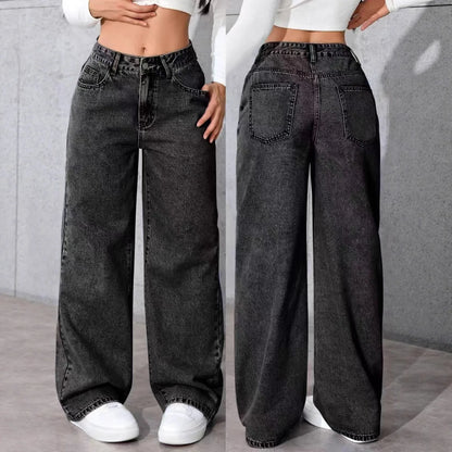 Size: S-5XL Women's Summer Autumn Wide-Leg Jeans High-Waist Plus-Size Jeans Straight-Leg Loose Casual Pants Girls Wide Leg Pants