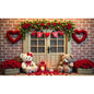 Valentines Day Banner Bear Rose Flower Love Heart Backdrop Party Decoration Valentine's Day Indoor Outdoor Photo Prop Supply