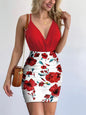 Dress Sets Short Sets In The Summer Of 2024 Women Printed Tight Mini Skirt Set, Deep V-neck Sexy Suit, Party Suspender And Skirt