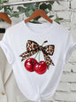 Fashion Cherry Print Women T-Shirt Short Sleeve Crew Neck Casual Tops for Summer Spring Women's Clothing Tops