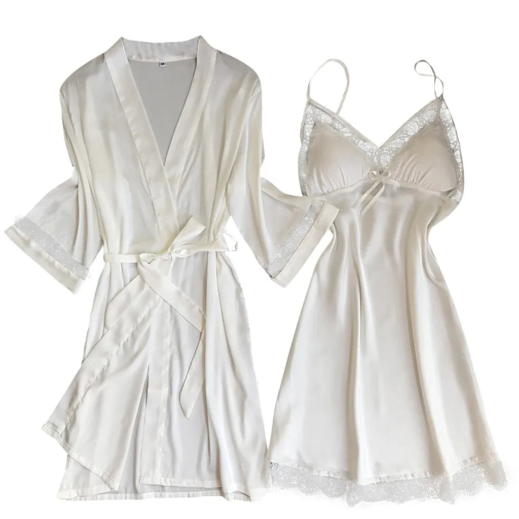 Women'S Sexy Lace Nightgown Nightdress Two-Piece Set Satin Material Soft And Silky Women'S Home Pajamas Valentine'S Day Gift