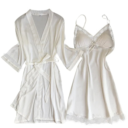 Women'S Sexy Lace Nightgown Nightdress Two-Piece Set Satin Material Soft And Silky Women'S Home Pajamas Valentine'S Day Gift