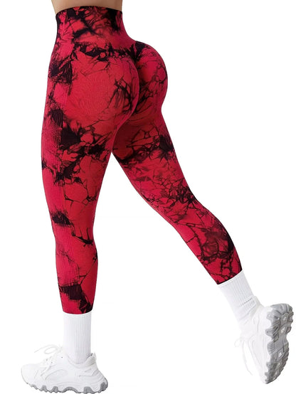 Tie Dye Seamless Leggings for Women High Waist Yoga Pants Scrunch Butt Lifting Elastic Tights Wide Waistband Sports Leggings