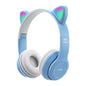 Kids Headphones,Cute Cat Ear LED Light up Bluetooth 5.0 Compatible Headset with Led Wireless Headset Stereo Folding Sports Headset with Microphone