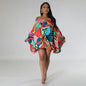 CM.YAYA Vintage Women Fashion Stretch Hem Off Shoulder Slash Neck Lantern Long Sleeve Printed Ball Gown Smock Dress Vestidos