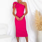 Women Fashion Maxi Dress, Sleeveless One Off Shoulder Elegant Party Dress, Skew Collar Bow Ladies Sheath Dress