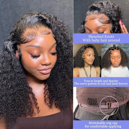 Short Bob Deep Wave Curly 13x4 HD Lace Frontal Wigs Preplucked Glueless 4x4 Lace Front Wig 100% Human Hair For Black Women 230% Density